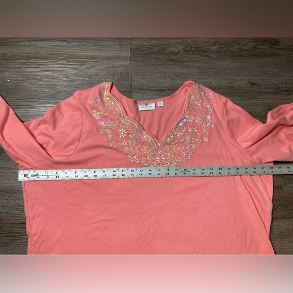 Quacker Factory 3X Shirt Top Peach Embellished Floral Embroidered 3/4 Sleeve - Picture 4 of 8